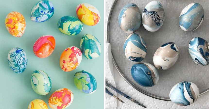 Як зробити великодні яйця з красивим мармуровим малюнком