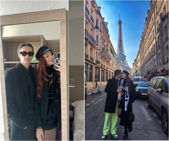 Мария Полякова позирует со своим парнем в Париже.