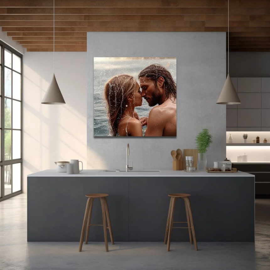 Картина из совместного фото влюбленной пары в интерьере кухни