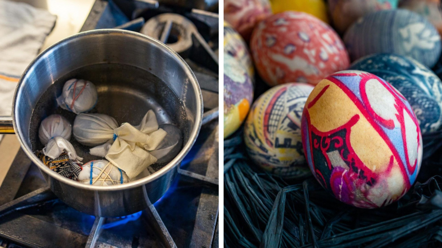 Як пофарбувати яйця на Великдень 2024 за допомогою краватки для гарного візерунка
