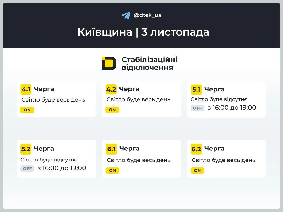 Графіки відключень світла Київ 3 листопада: де і коли не буде електроенергії