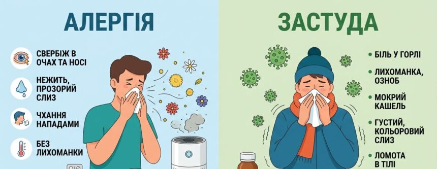 симпоти алергії, симтоми застуди, як відрізнити застуду від алергії