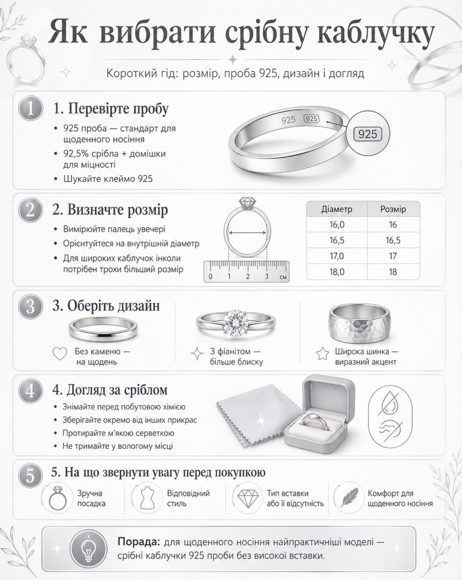 як вибрати срібну каблучку