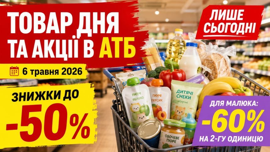 Товар дня та акції в АТБ 6 травня 2026: що можна купити зі знижкою до -50% лише сьогодні