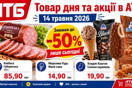 Товар дня та акції в АТБ 14 травня 2026: що можна купити зі знижкою до -50% лише сьогодні