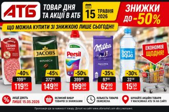 Товар дня та акції в АТБ 15 травня 2026: що можна купити зі знижкою до -50% лише сьогодні