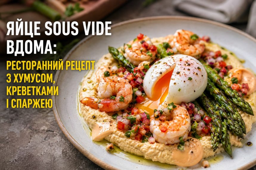 Як приготувати яйце sous vide вдома: ресторанний рецепт з хумусом, креветками і спаржею