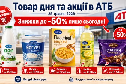 Товар дня та акції в АТБ 25 травня 2026: що можна купити зі знижкою до -50% лише сьогодні