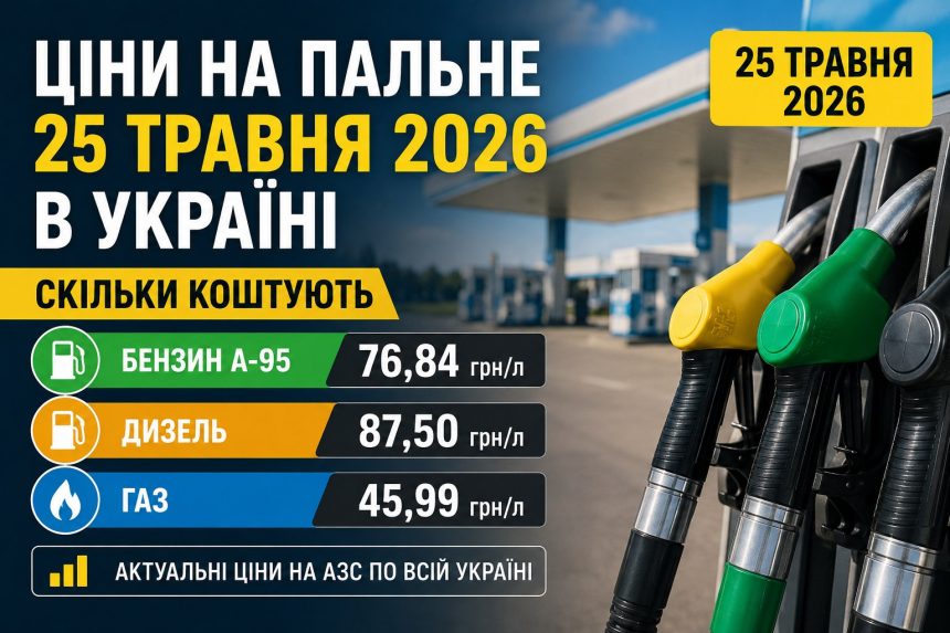 Ціни на пальне 25 травня 2026 в Україні: скільки коштують бензин, дизель та газ