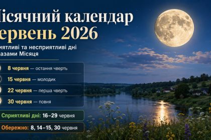 Місячний календар червень 2026: сприятливі та несприятливі дні за фазами Місяця
