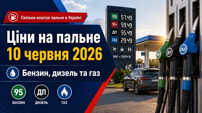 Ціни на пальне 10 червня 2026 в Україні: скільки коштують бензин, дизель та газ
