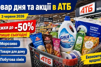 Товар дня та акції в АТБ 3 червня 2026: що можна купити зі знижкою до -50% лише сьогодні
